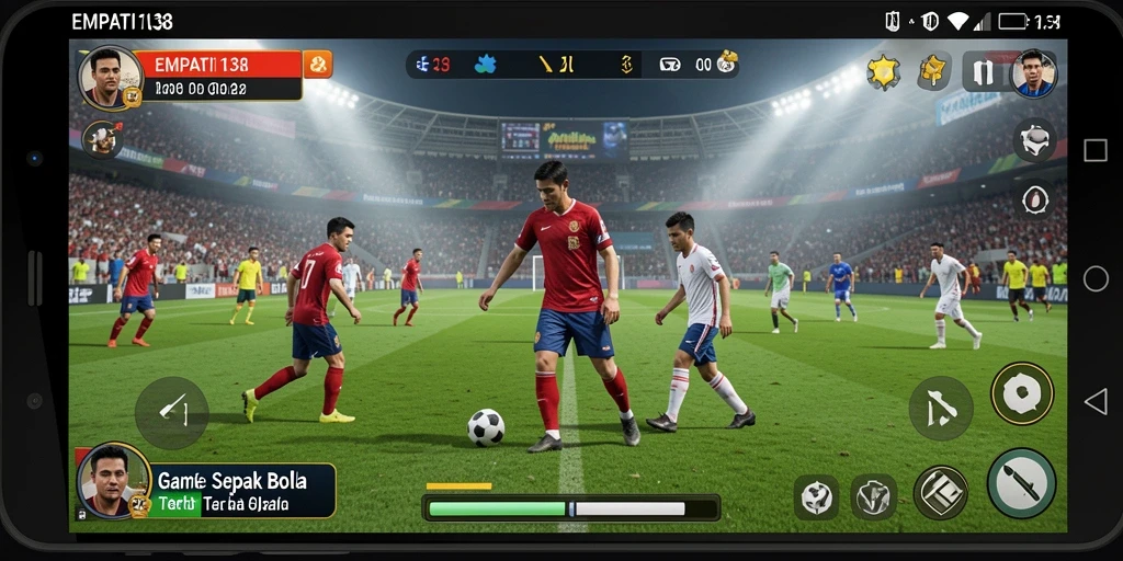 Screenshot dari gameplay <strong>EMPATI138</strong> yang menunjukkan aksi di lapangan sepak bola.