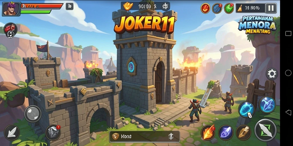 Tampilan gameplay JOKER11 dengan grafik menara pertahanan yang menarik.