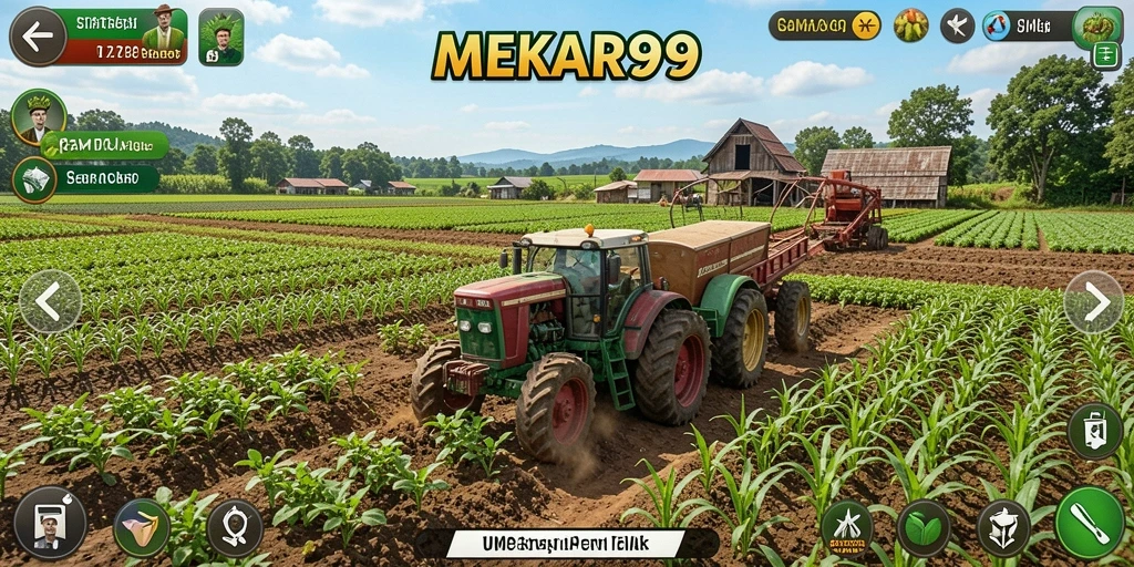 Screenshot gameplay MEKAR99 yang menampilkan pertanian yang indah dan interaksi pemain.