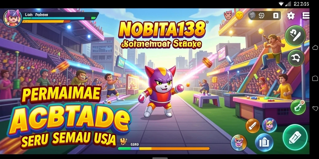 Tampilan gameplay seru dari NOBITA138 yang penuh warna.